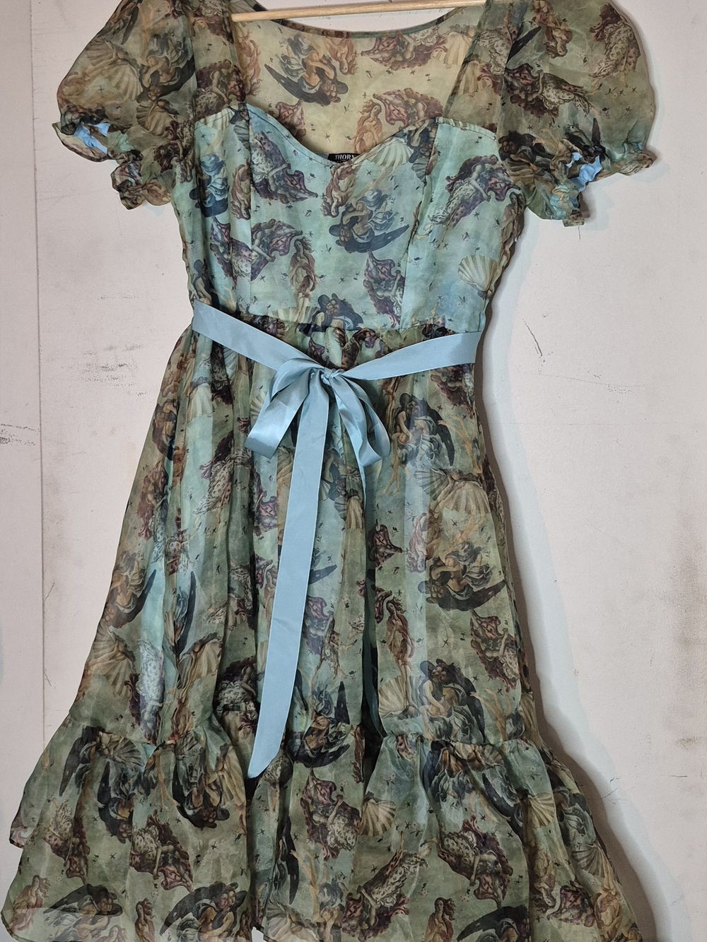 Thorn & Fable Birth of Venus Renaissance Art Puff Sleeve Midi Dress SM
